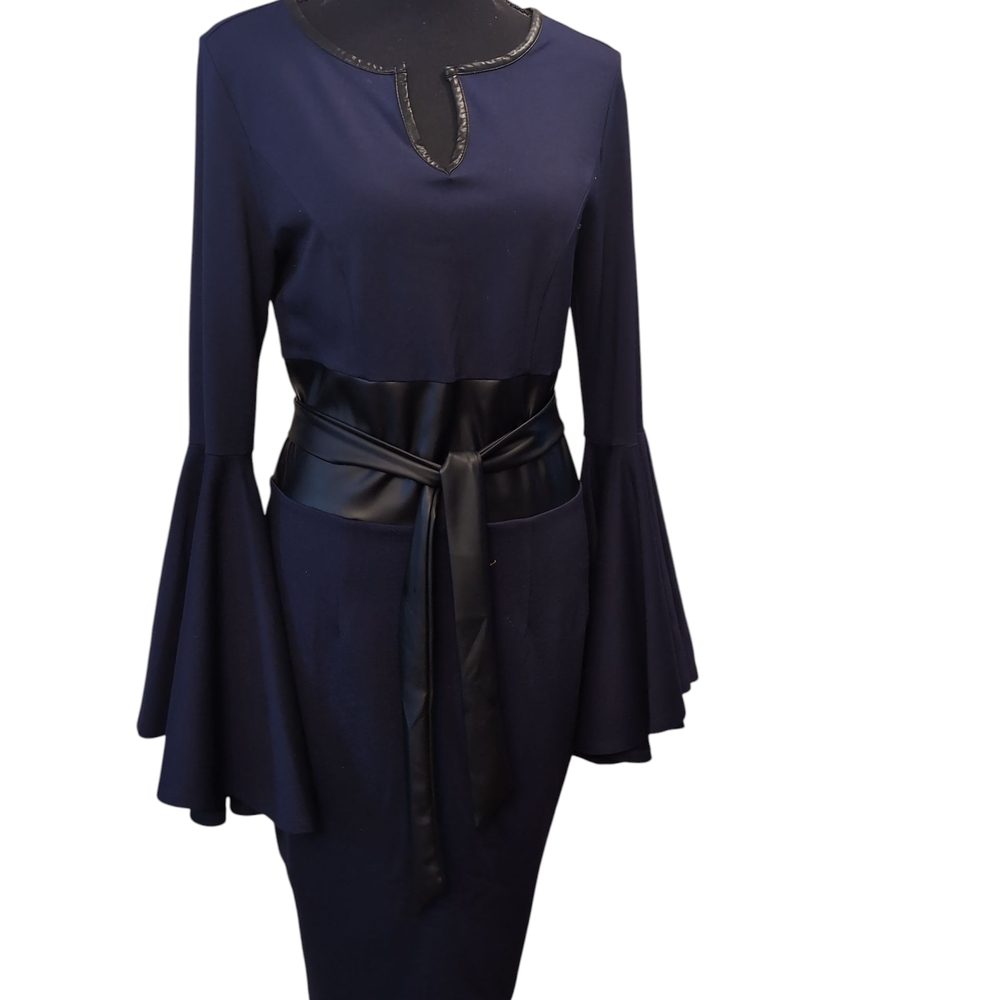 VENUS Navy Long Sleeve Dress with Belt